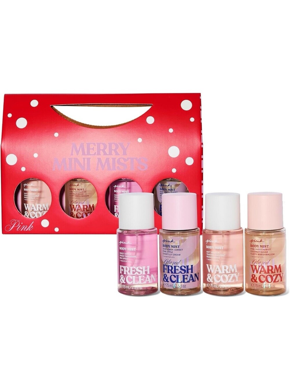 Victoria's Secret Pink Merry Mini Mists Set of 4 Body Mist Travel Size 2.5 oz ea